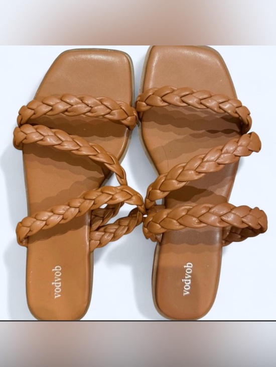 Qupid Shoes - Braided Strap Tan Women's Square Tows Slide Sandals | boho effortless festival